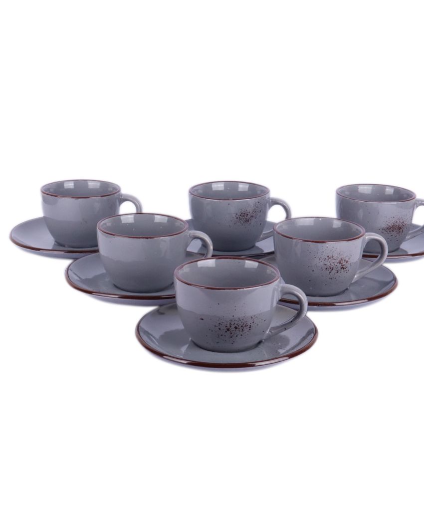 Blue Colored Ceramic Cup Saucer Set | Set Of 12 Pcs