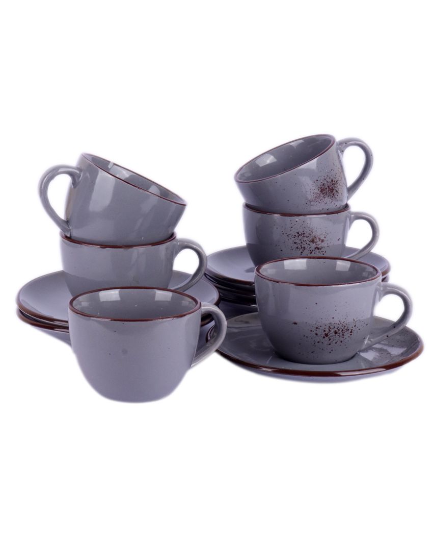 Blue Colored Ceramic Cup Saucer Set | Set Of 12 Pcs