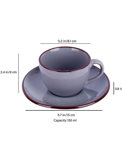 Blue Colored Ceramic Cup Saucer Set | Set Of 12 Pcs