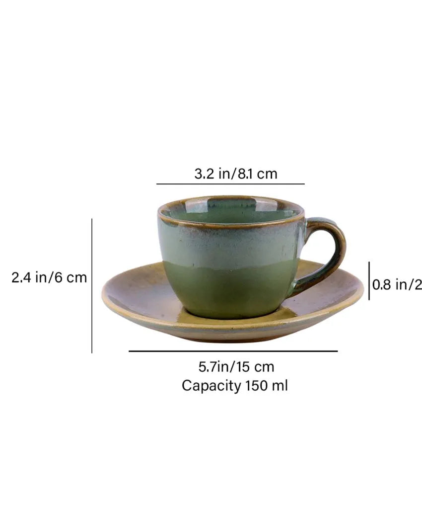 Green Colored Ceramic Cup Saucer Set | Set Of 12 Pcs