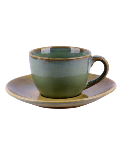 Green Colored Ceramic Cup Saucer Set | Set Of 12 Pcs