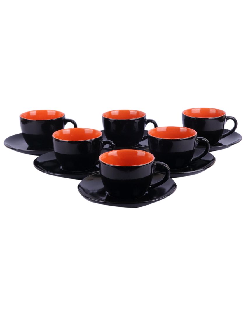 Black Colored Ceramic Cup Saucer Set | Set Of 12 Pcs