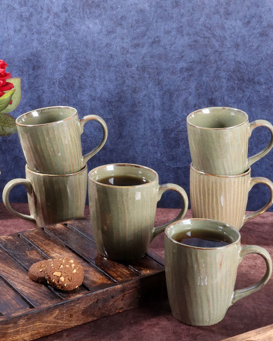 Brown Colored Ceramic Coffee Mugs | Set Of 6 | 300 Ml