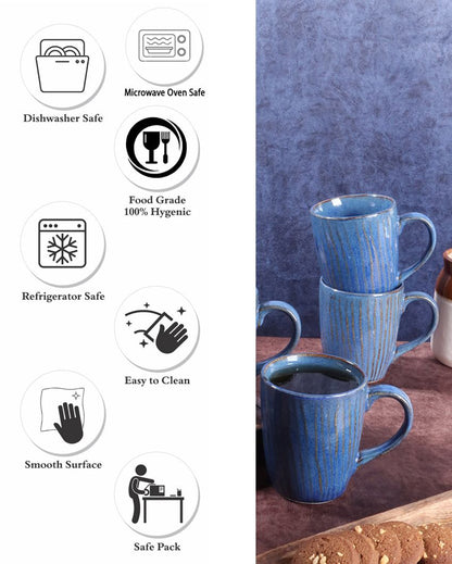 Blue Colored Ceramic Coffee Mugs | Set Of 6 | 300 Ml