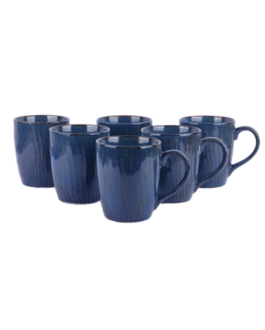 Blue Colored Ceramic Coffee Mugs | Set Of 6 | 300 Ml