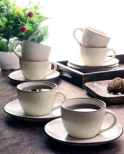 Cream Colored Ceramic Cup Saucer Set | Set Of 12 Pcs