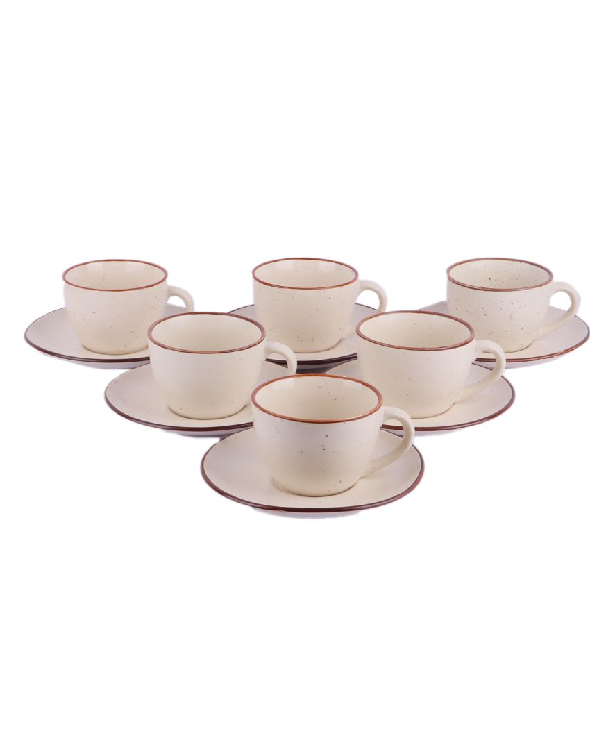 Cream Colored Ceramic Cup Saucer Set | Set Of 12 Pcs