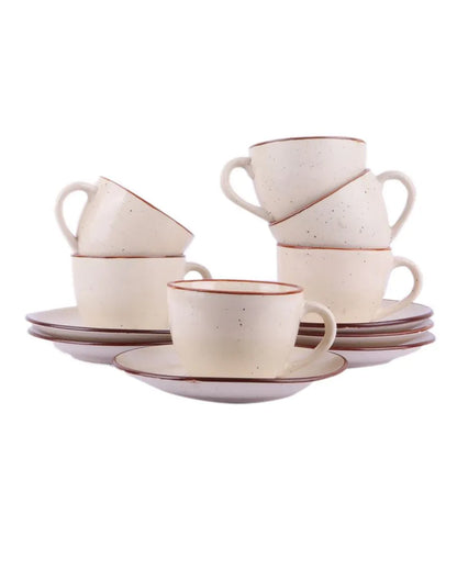 Cream Colored Ceramic Cup Saucer Set | Set Of 12 Pcs