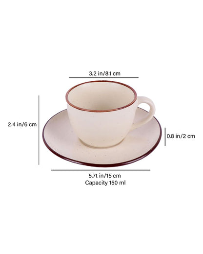 Cream Colored Ceramic Cup Saucer Set | Set Of 12 Pcs