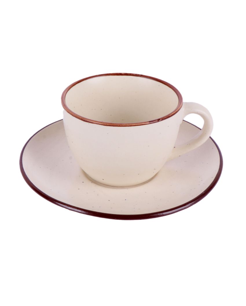 Cream Colored Ceramic Cup Saucer Set | Set Of 12 Pcs