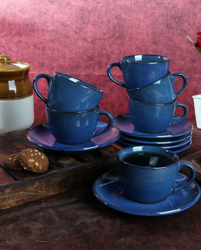 Simo Blue Ceramic Cup and Saucer Set | 150 ML