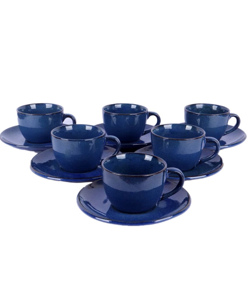 Simo Blue Colored Ceramic Cup Saucer Set | Set Of 12 Pcs