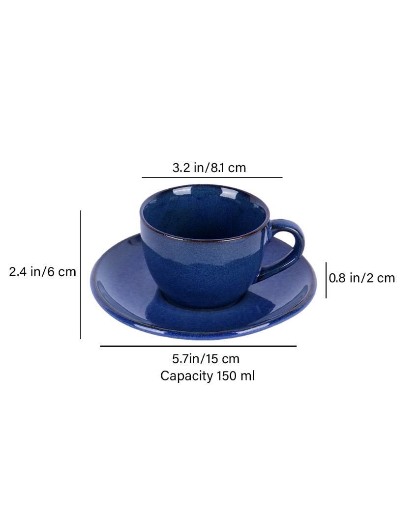 Simo Blue Colored Ceramic Cup Saucer Set | Set Of 12 Pcs