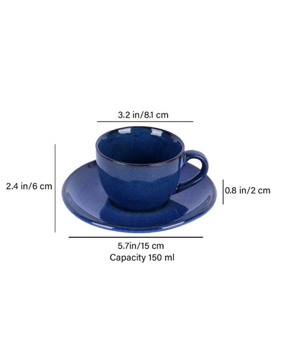 Simo Blue Colored Ceramic Cup Saucer Set | Set Of 12 Pcs