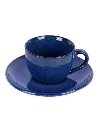 Simo Blue Colored Ceramic Cup Saucer Set | Set Of 12 Pcs