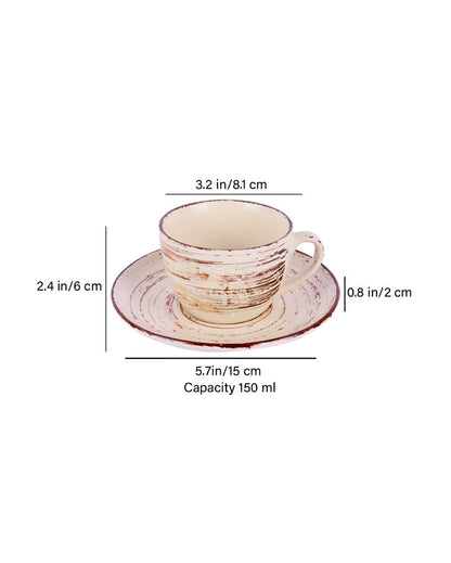 Cream Colored Brown Lined Ceramic Cup Saucer Set | Set Of 12