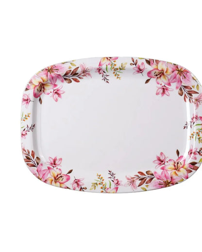 Square Brown Pink Floral Melamine Double Coated Dinner Set | Set Of 40 Pcs