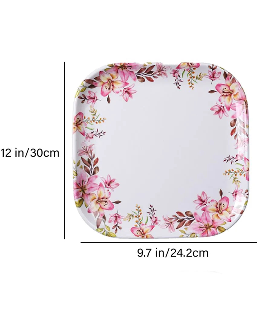 Square Brown Pink Floral Melamine Double Coated Dinner Set | Set Of 40 Pcs