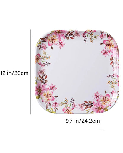 Square Brown Pink Floral Melamine Double Coated Dinner Set | Set Of 40 Pcs