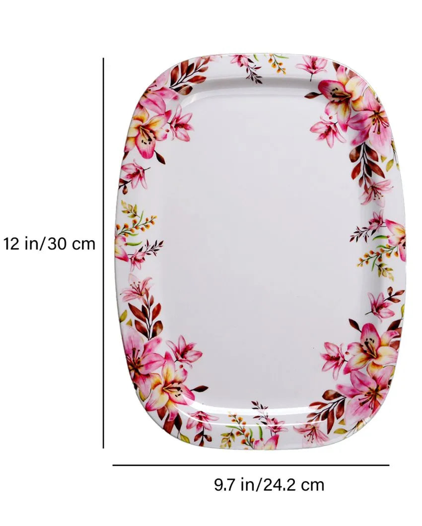 Square Brown Pink Floral Melamine Double Coated Dinner Set | Set Of 40 Pcs