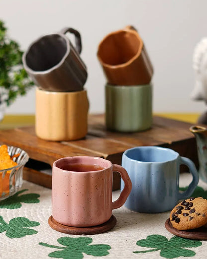 Liner Shaped Ceramic Coffee Tea Mugs | Set of 6 | 150 ml