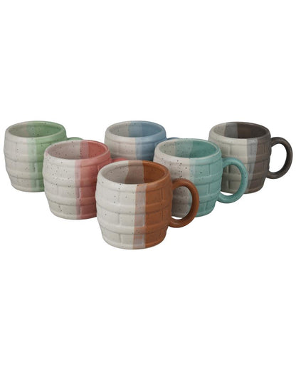 Premium Dholak Shaped Ceramic Coffee Tea Mugs | Set of 6 | 150 ml