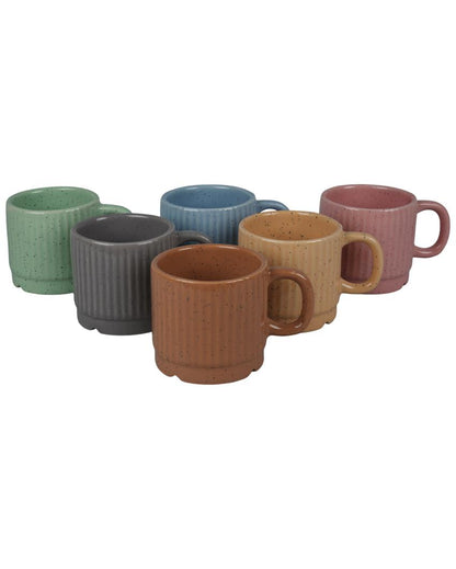 Dynamic Dholak Shaped Ceramic Coffee Tea Mugs | Set of 6 | 150 ml