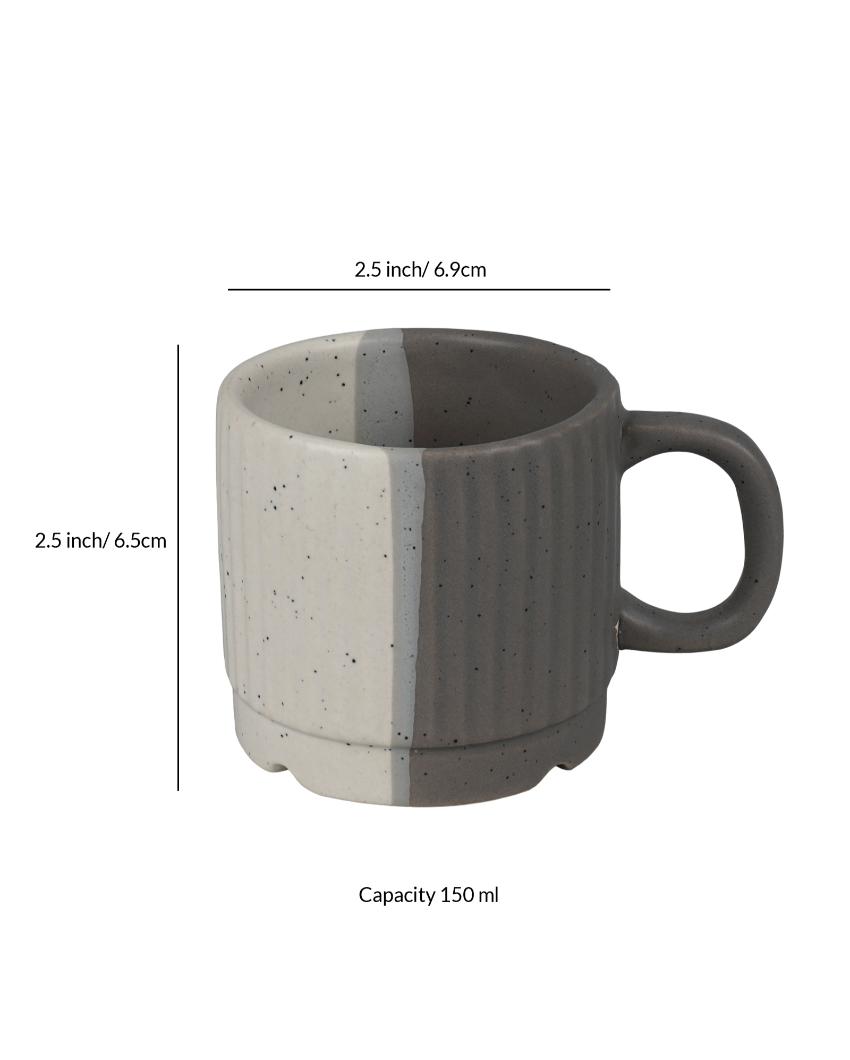 Dholak Lined Shaped Ceramic Tea Coffee Mugs | Set of 6 | 150 ml