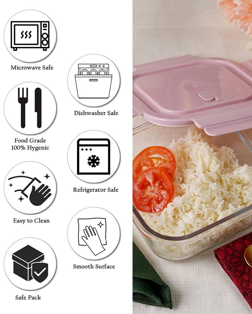 Square Shaped Glass Lunch Box | 800 ml