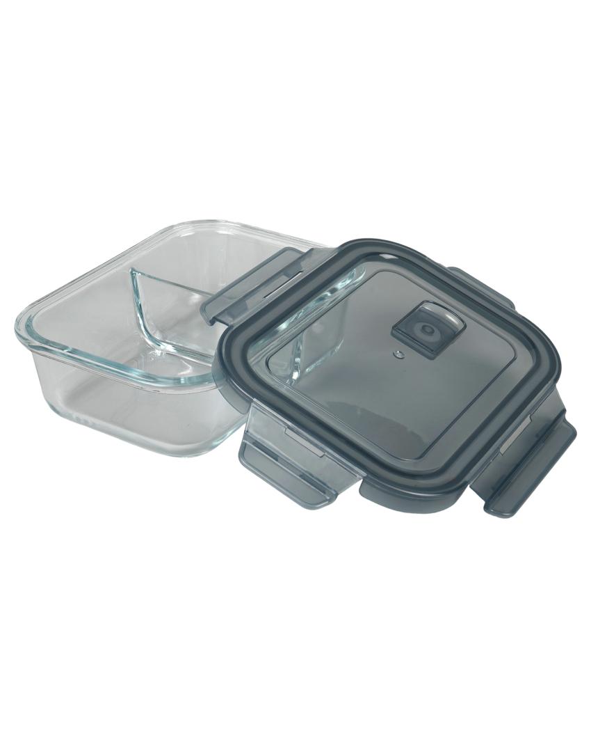 Rectangular Shaped 2 Partition Glass Lunch Box | 630 ml