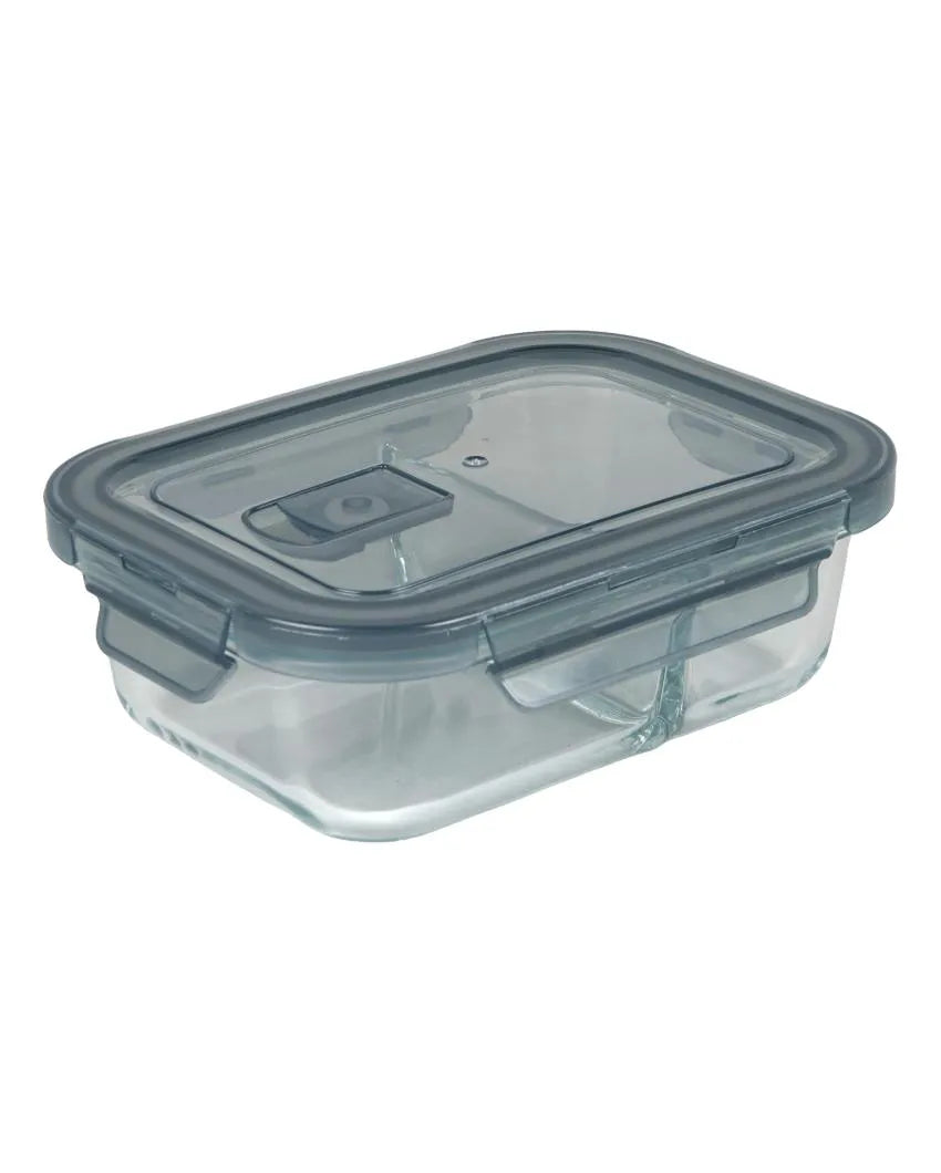 Rectangular Shaped 2 Partition Glass Lunch Box | 630 ml