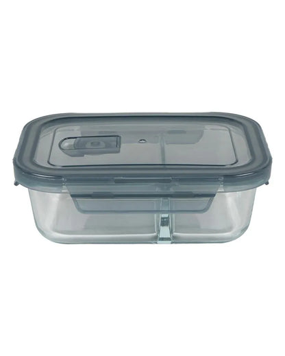 Rectangular Shaped 2 Partition Glass Lunch Box | 630 ml