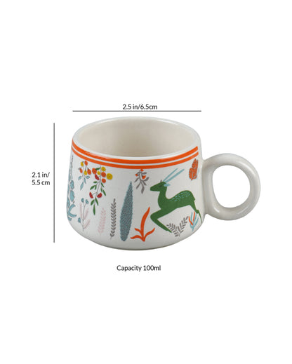 Everyday White Printed Ceramic Cups | Set of 6 | 100ml