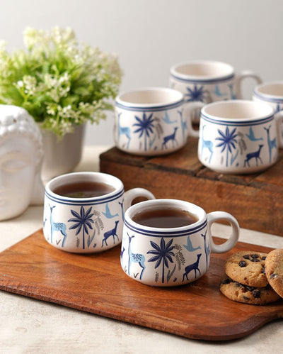 Chic White Geometric Print Cups | Set of 6 | 100ml