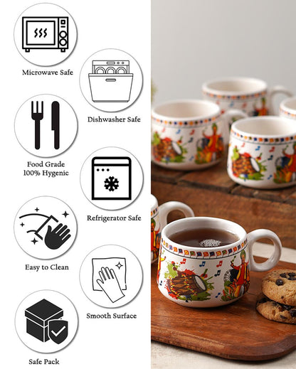 Modern White Abstract Print Cups | Set of 6 | 100ml