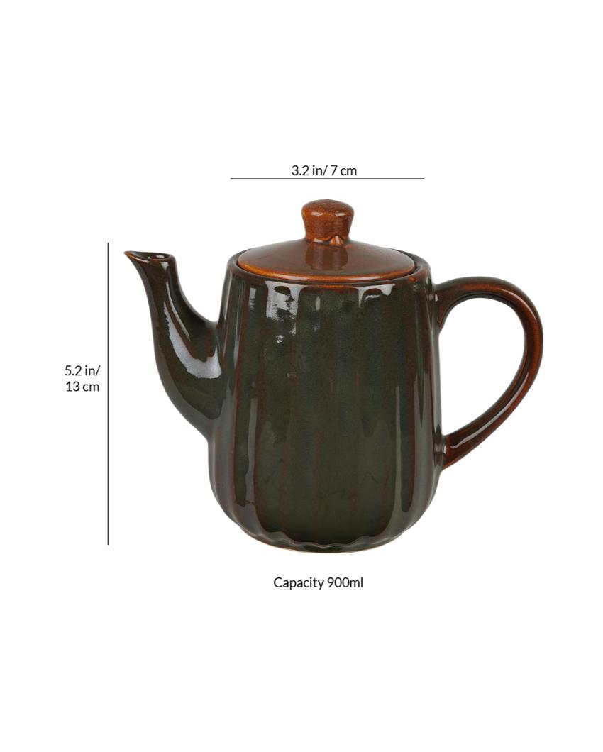 Ceramic Brown colored Lined Tea Kettle Set | Pack of 7