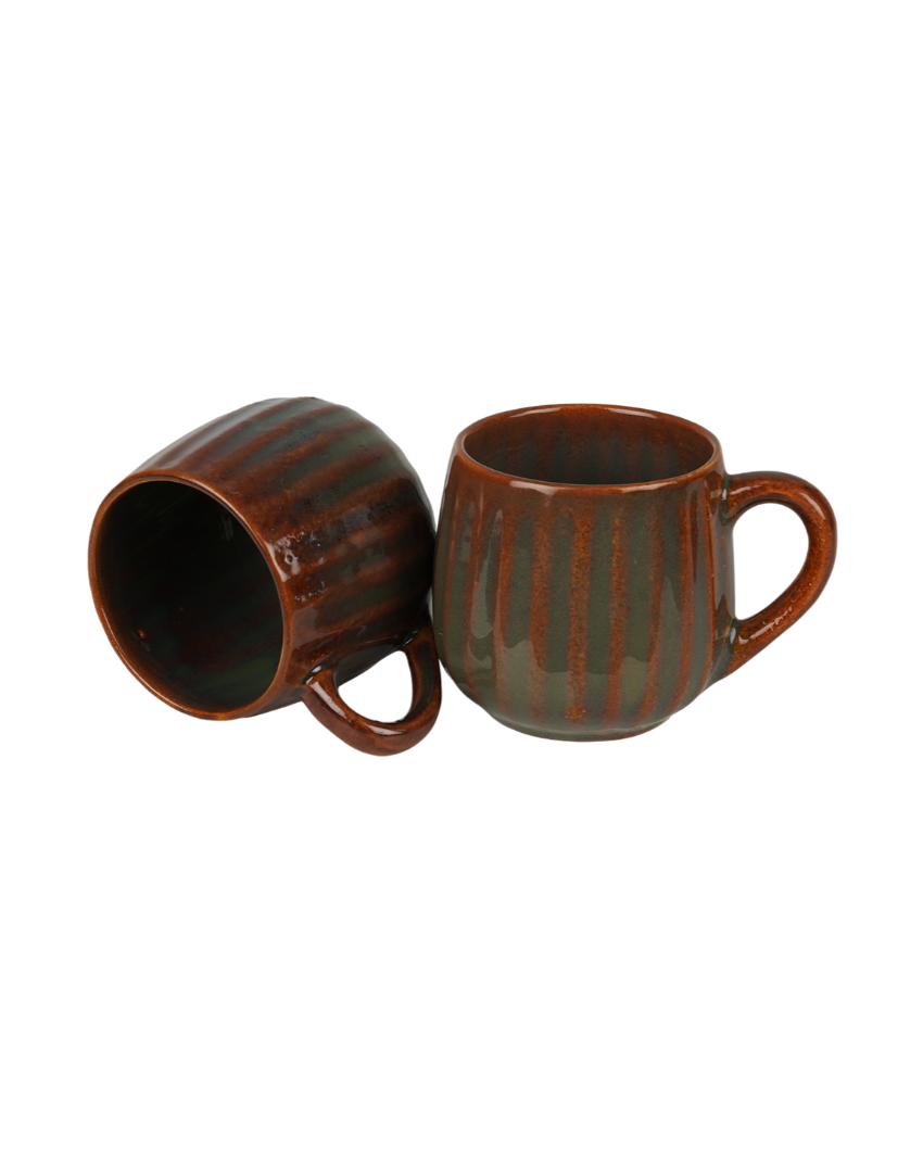 Ceramic Brown colored Lined Tea Kettle Set | Pack of 7