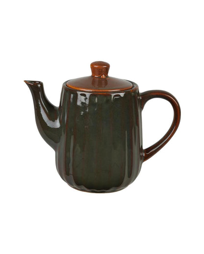 Ceramic Brown colored Lined Tea Kettle Set | Pack of 7