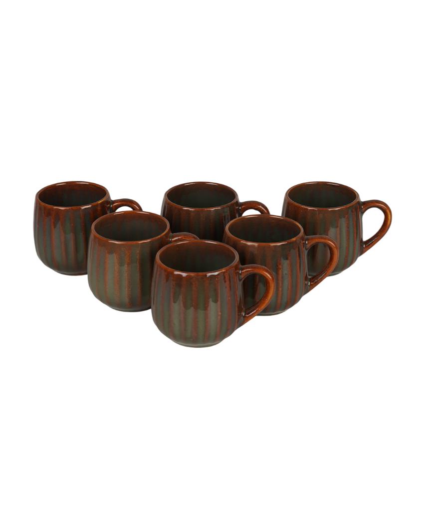 Ceramic Brown colored Lined Tea Kettle Set | Pack of 7