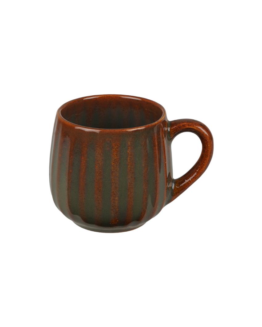 Ceramic Brown Colored Lined Tea Cups | Set of 6 | 180ml