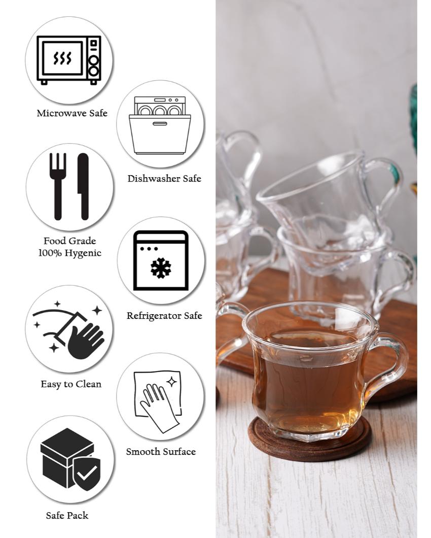 Glass Transparent Tea Cups | Set of 6 | 180ml