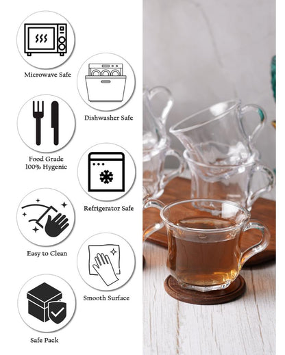 Glass Transparent Tea Cups | Set of 6 | 180ml