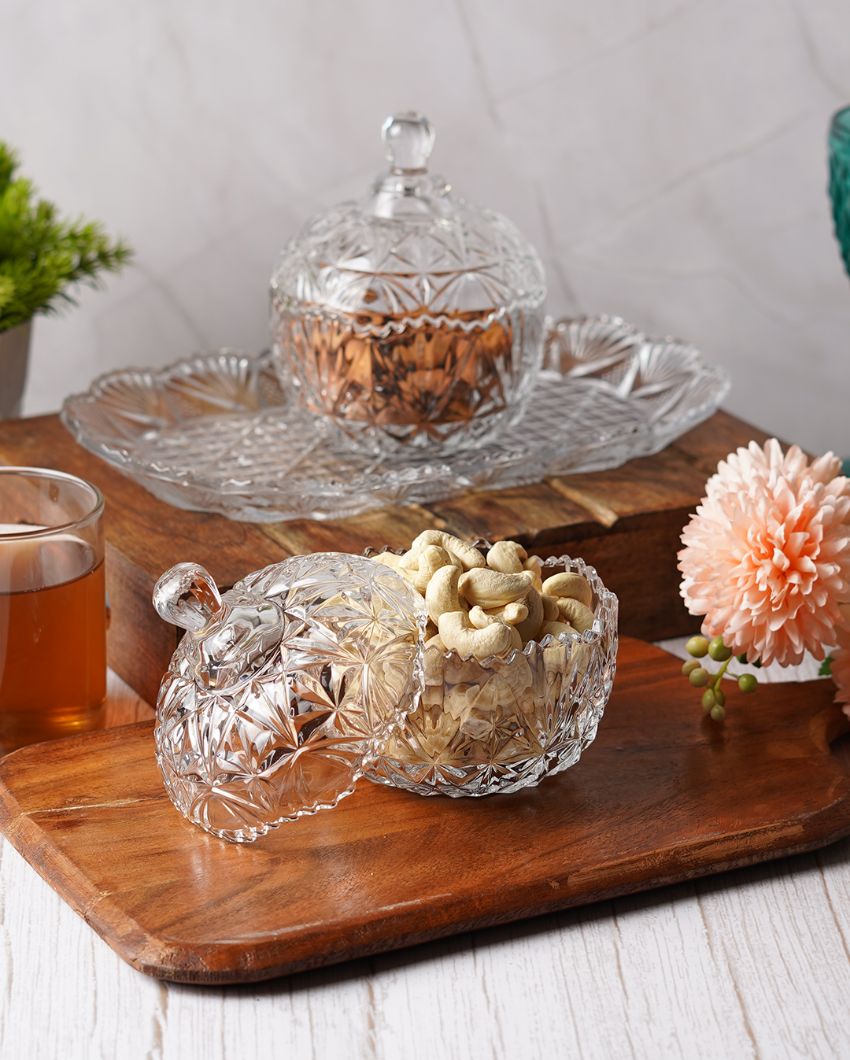 Glass Serving Jars with Glass Tray Set | Pack of 3