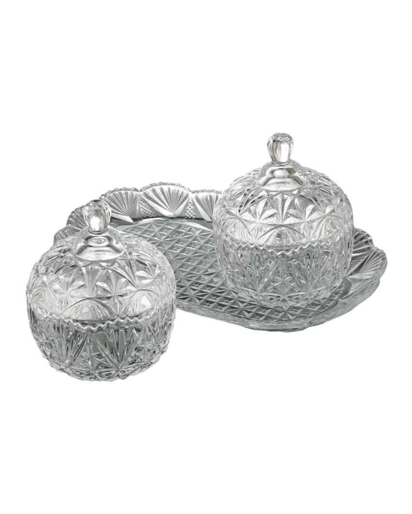 Glass Serving Jars with Glass Tray Set | Pack of 3