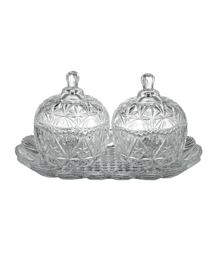 Glass Serving Jars with Glass Tray Set | Pack of 3