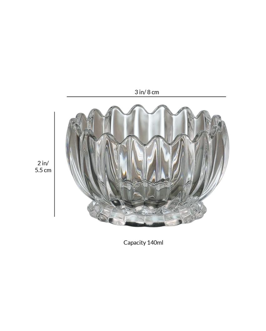 Glass Lotus Cut Shaped Serving Bowls | Set of 6 | 140ml