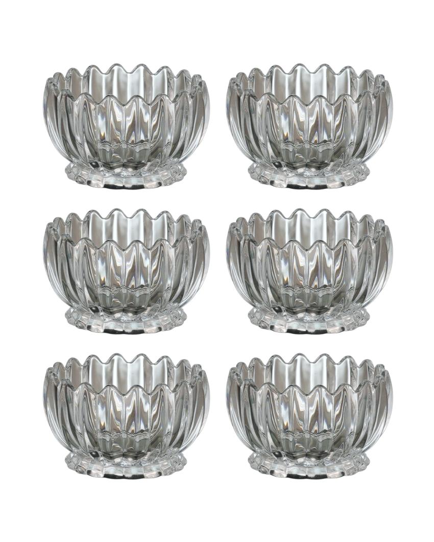 Glass Lotus Cut Shaped Serving Bowls | Set of 6 | 140ml