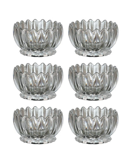 Glass Lotus Cut Shaped Serving Bowls | Set of 6 | 140ml