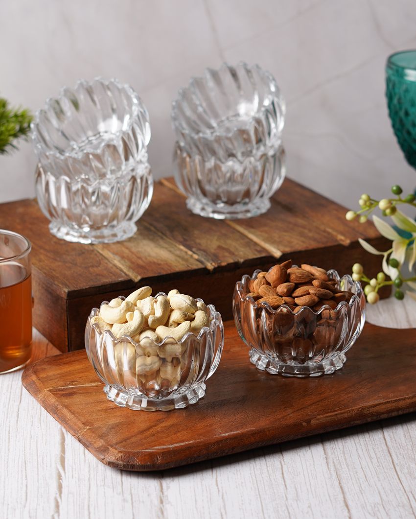 Glass Lotus Cut Shaped Serving Bowls | Set of 6 | 140ml