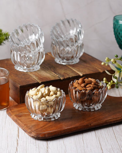 Glass Lotus Cut Shaped Serving Bowls | Set of 6 | 140ml